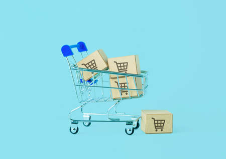 online shopping concept with shopping cart symbolの写真素材