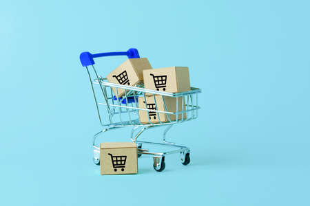 online shopping concept with shopping cart symbolの写真素材