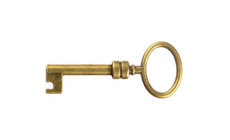 isolated vintage old golden and bronze key, successful conceptの写真素材
