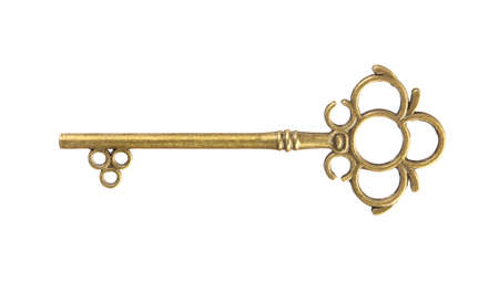 isolated vintage old golden and bronze key, successful conceptの写真素材
