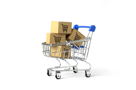 online shopping concept with shopping cart symbolの写真素材