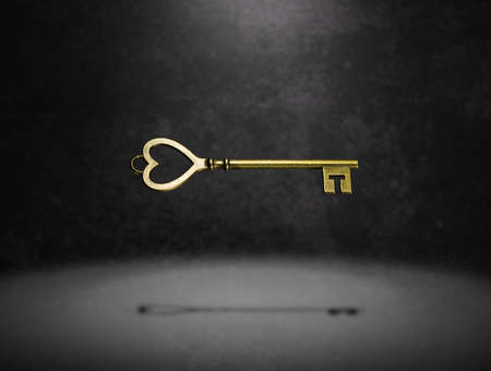 isolated vintage old golden and bronze key, successful conceptの写真素材