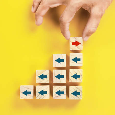 wooden block cube with selection and different unique conceptの写真素材