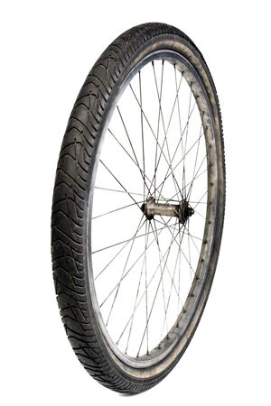 used bicycle tire isolated on white の写真素材