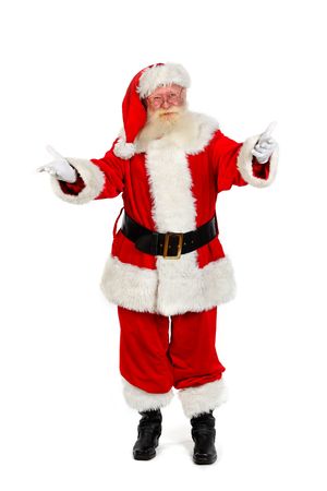 father christmas gesturing full length portrait on plain on white backgroundの写真素材