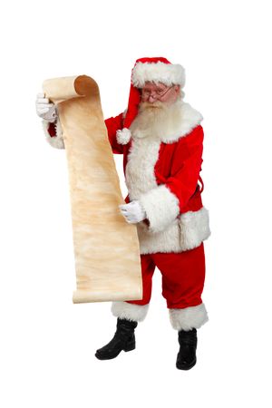 father christmas checking his list studio shot on whiteの写真素材