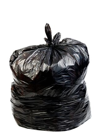 black plastic garbage  bag isolated on whiteの写真素材
