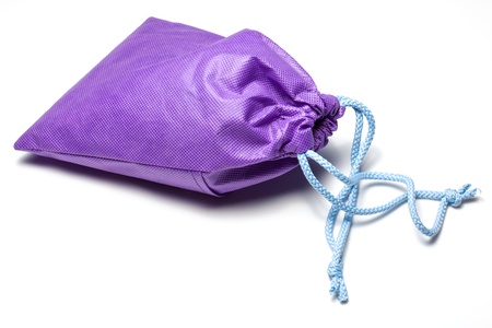 violet cotton bag on white background の写真素材
