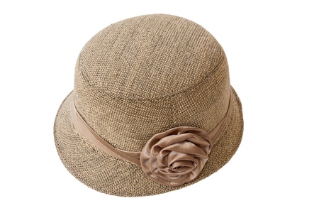 Fashionable and stylish, brown ladies hat on a white backgroundの写真素材