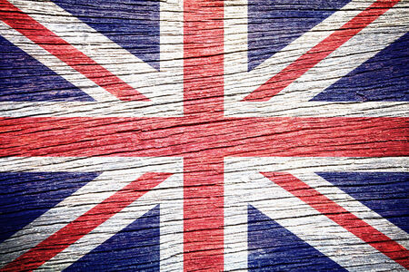 United Kingdom Flag on wood texture background 