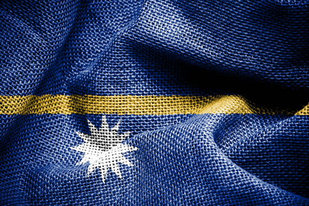 Texture of sackcloth with the image of the Nauru flag の写真素材