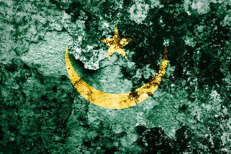 Mauritania Flag painted on grunge wall の写真素材
