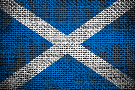 Texture of sackcloth with the image of the Scotland flag の写真素材