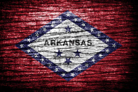 Arkansas State Flag painted on old wood texture の写真素材