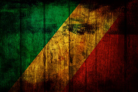 Republic of the Congo Flag on old wood plank background の写真素材