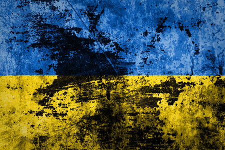 Grunge flag of European country Ukraine on dirty paper の写真素材