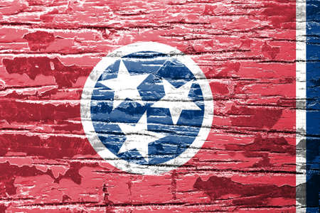 Tennessee State Flag painted on wood background の写真素材