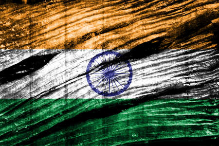 India Flag painted on old wood background の写真素材
