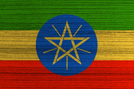 Ethiopia Flag painted on wood backgroundの写真素材