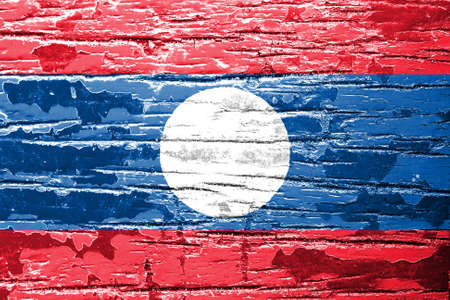 Laos Flag on grunge wood background の写真素材