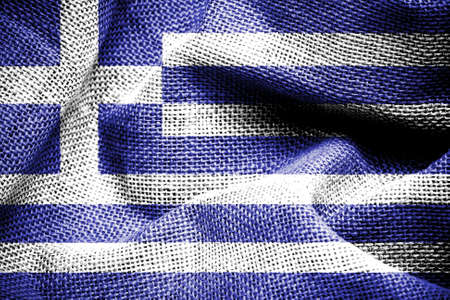 Texture of sackcloth with the image of the Greece flag の写真素材