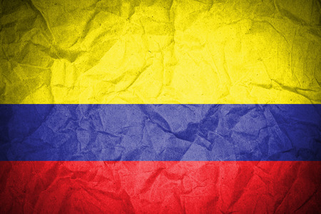 Colombia Flag painted on crumpled paper の写真素材