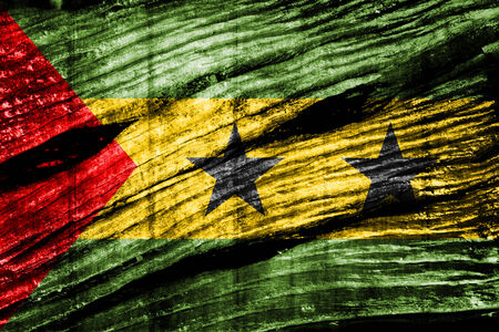 Sao Tome and Principe Flag on old wood texture の写真素材