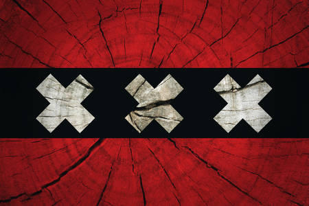 Amsterdam City Flag painted on old wood backgroundの写真素材