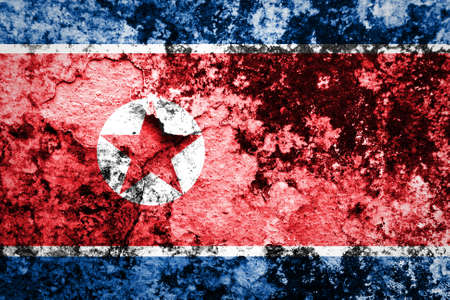 North Korea flag painted on grunge wall の写真素材