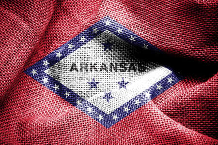 Texture of sackcloth with the image of the Arkansas Flag の写真素材
