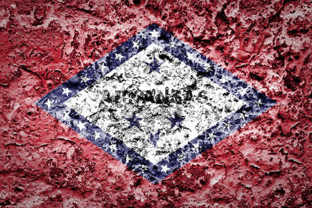 Arkansas State Flag painted on grunge wall の写真素材