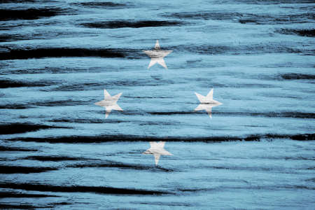 Micronesia flag on old wood textureの写真素材