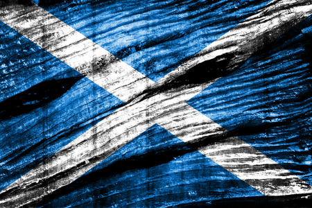 Scotland Flag painted on old wood textureの写真素材
