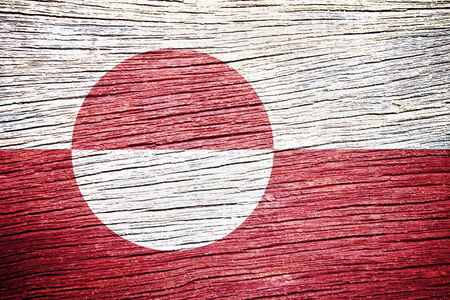 Greenland Flag painted on old wood textureの写真素材