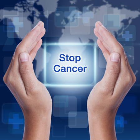 stop cancer word button on screen. medical conceptの写真素材