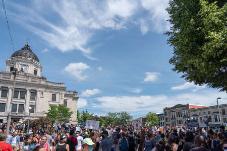 Black Lives Matter Protest in Bloomington, Indiana, USA. June 5th 2020. In the front of Monroe County Courthouse. Downtown.のeditorial素材
