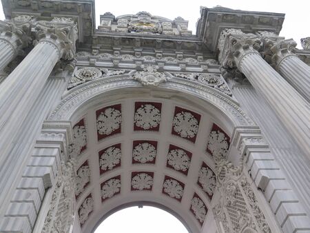 City gate viewed from a low angle to the topの写真素材