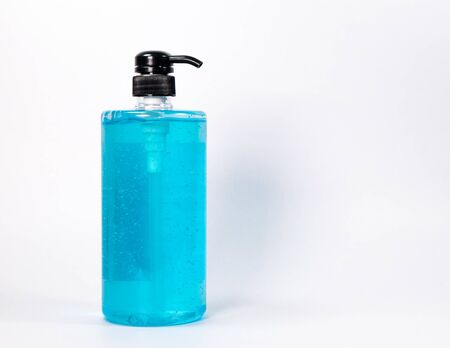 Hand sanitizer, gel texture, blue color, steamer lid, black as a press feature, helps prevent virus infection and plague, prevent the covid-19 virus.の写真素材