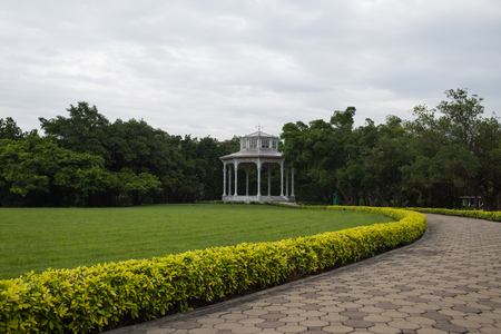 White pavilion in the garden at Suanluang Rama 9, public park, Bangkok, Thailand.の写真素材