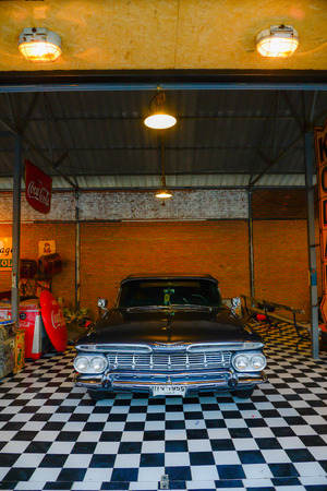 BANGKOK, THAILAND - March 26, 2017: Show old vintage chevrolet car at Night market, Srinakarin road, that name is train market. This market is open every Wednesday to sunday.のeditorial素材