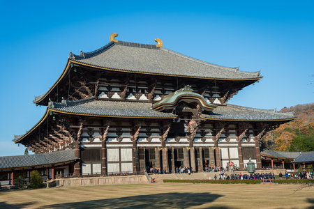 NARA, JAPAN - DECEMBER 3, 2017: Tourist go to Todaiji Temple Hall for worship Great Buddha on Holiday.のeditorial素材