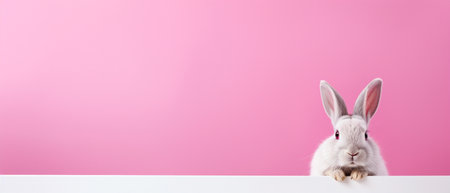 close up little rabbit on pink background with copy space for textの素材