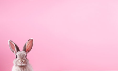 close up little rabbit on pink background with copy space for textの素材