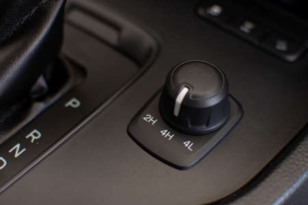 Two-wheel and four-wheel drive system adjustment knobs for off-road. Technology for driving comfortの写真素材