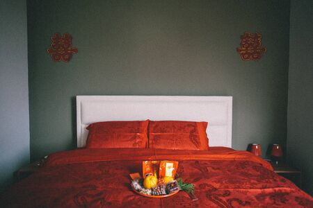 wedding bed sheetsの写真素材