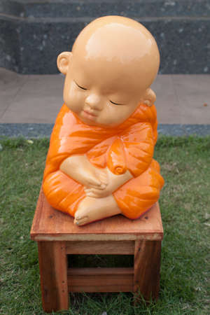 novice monk  statue made of Mortar Pasteurの写真素材