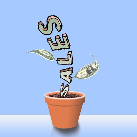 Cute illustration with pot and plant with leave insideの写真素材