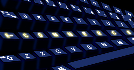 Computer black keyboard with e-commerce button on blackの写真素材