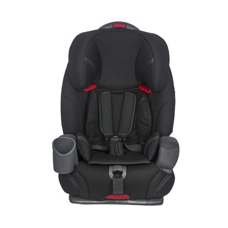 Black chair with metal frame for transportation of childrenの写真素材