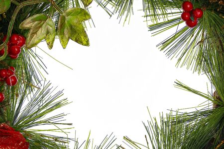 Macro of Christmas wreath isolated on white backgroundの写真素材